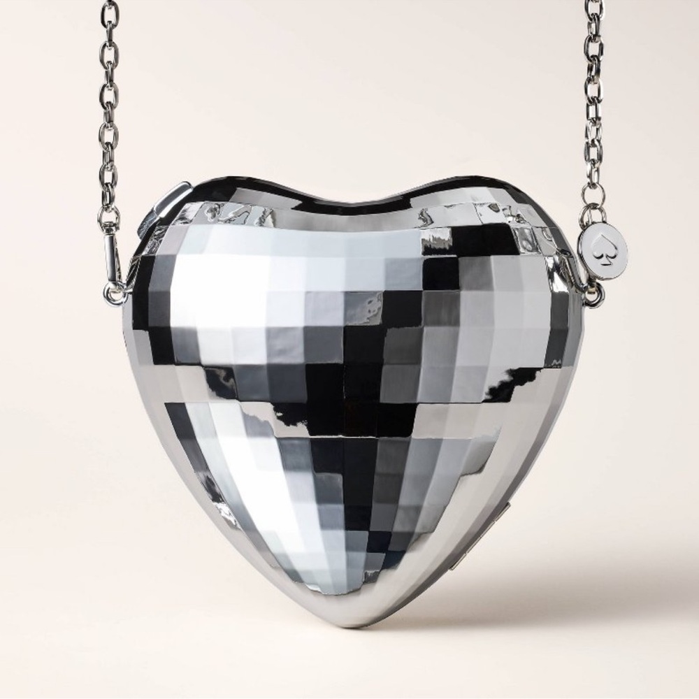 NWT ♠️ Kate Spade Target Disco Reflective Heart Crossbody Bag Silver Metal